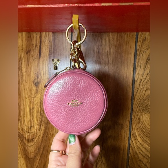 Coach Accessories - Coach Rose Leather Round Keychain Holder